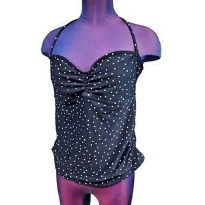 Gap Navy &‎ White Polka Dot Shirred Tankini Top Size Large Women's